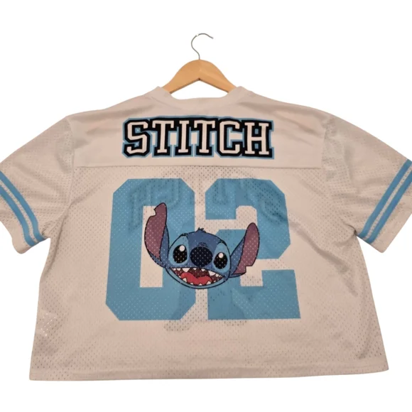Disney Lilo & Stitch Cropped Jersey, White Women's Size Medium, Pre-owned - Picture 6 of 8